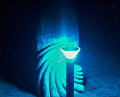 blue coloured solar bollard