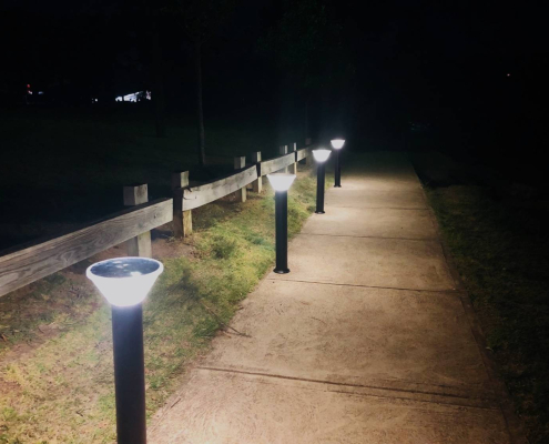 solar bollards at night