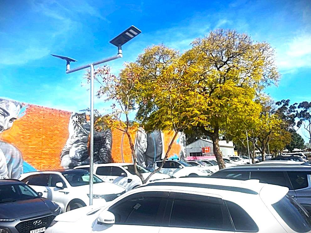 solar parking lot lights in a NSW town