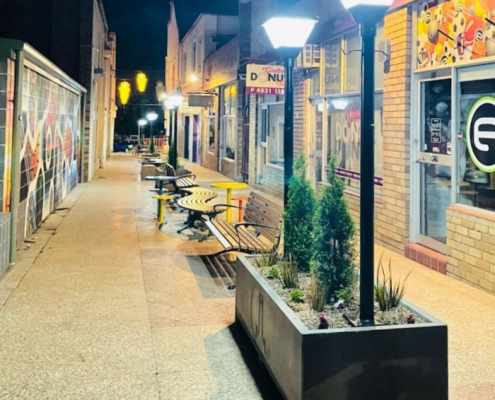 solar coach lights in a laneway